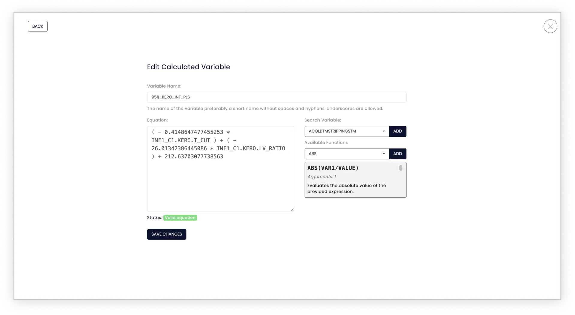 Calculated variables screenshot